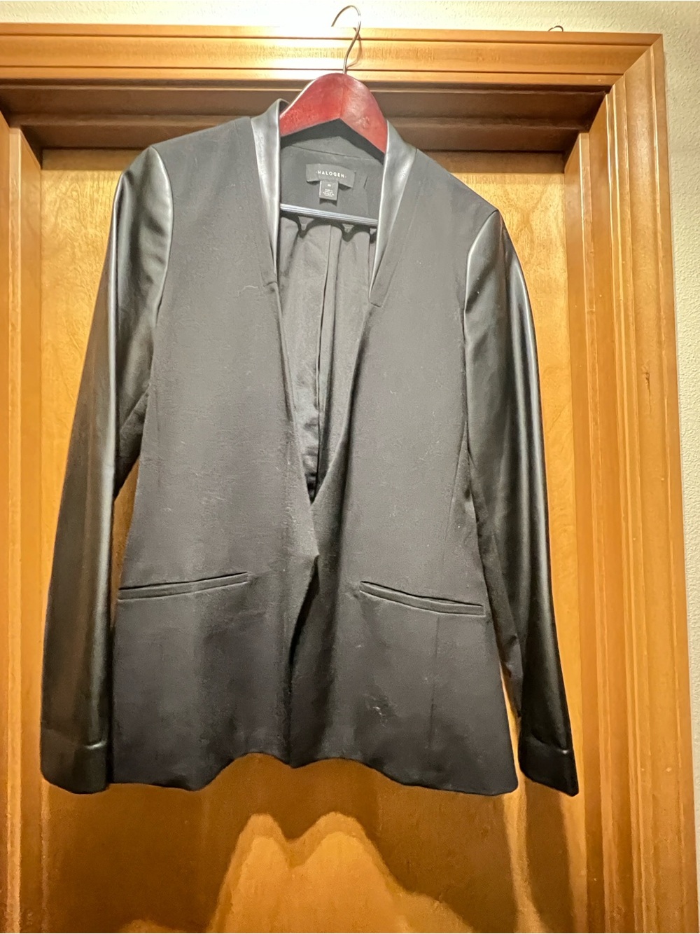 Halogen Black Blazer with Faux Leather Sleeves